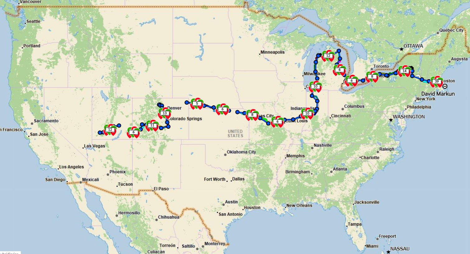 2023 cycle tour track Boston to Cedar City, Utah